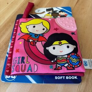 DC Super Heroes Girl Squad soft book for baby with crinkle pages & teether, NEW